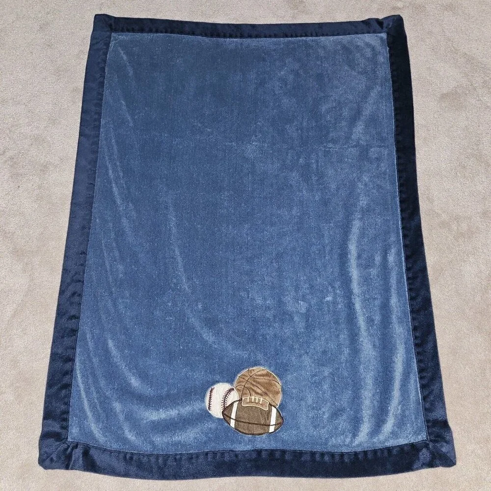 Nojo Blue Fleece Baby Blanket Sports Ball Basketball Football Baseball 30x40